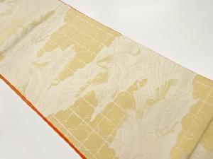 雲に人物・格子模様織出し丸帯